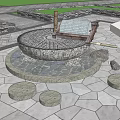 Garden Ornament With Circular Stone Base Stone Slab Flooring Under Blue Sky And Grassland