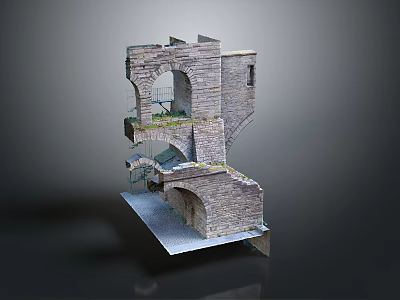 Stone Architecture Model With Archway Stone Blocks And Green Vegetation 3d model