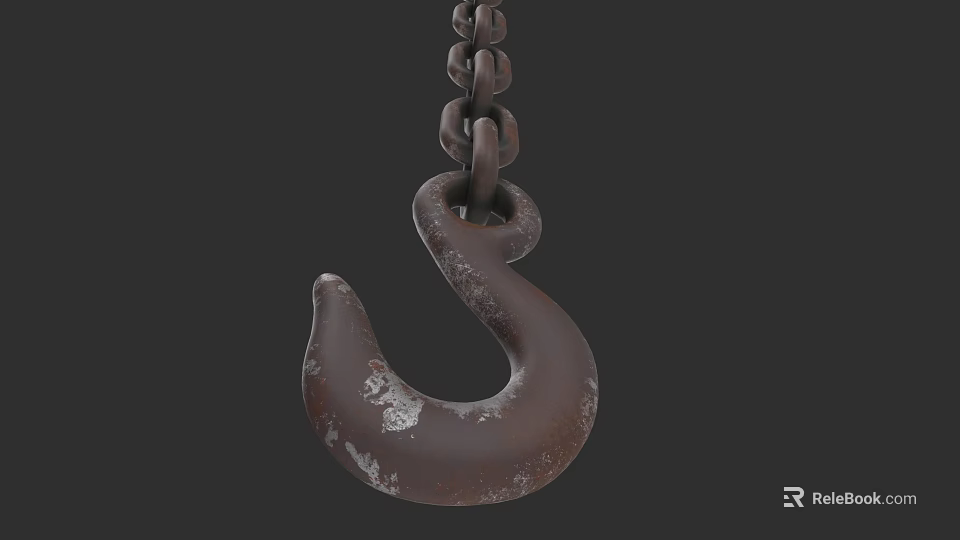 Rusty Metal Hook With Chain For Heavy Duty Industrial Hanging Applications 3d model 