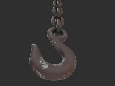 Rusty Metal Hook With Chain For Heavy Duty Industrial Hanging Applications 3d model