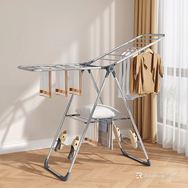Sturdy Metal Clothes Drying Rack With Foldable Design For Indoor Hanging Shirts Pants And Socks 3d model 