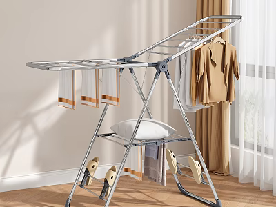 Sturdy Metal Clothes Drying Rack With Foldable Design For Indoor Hanging Shirts Pants And Socks 3d model