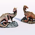 Game and Movie Dinosaur Characters With Scaly Skin and Rock Base