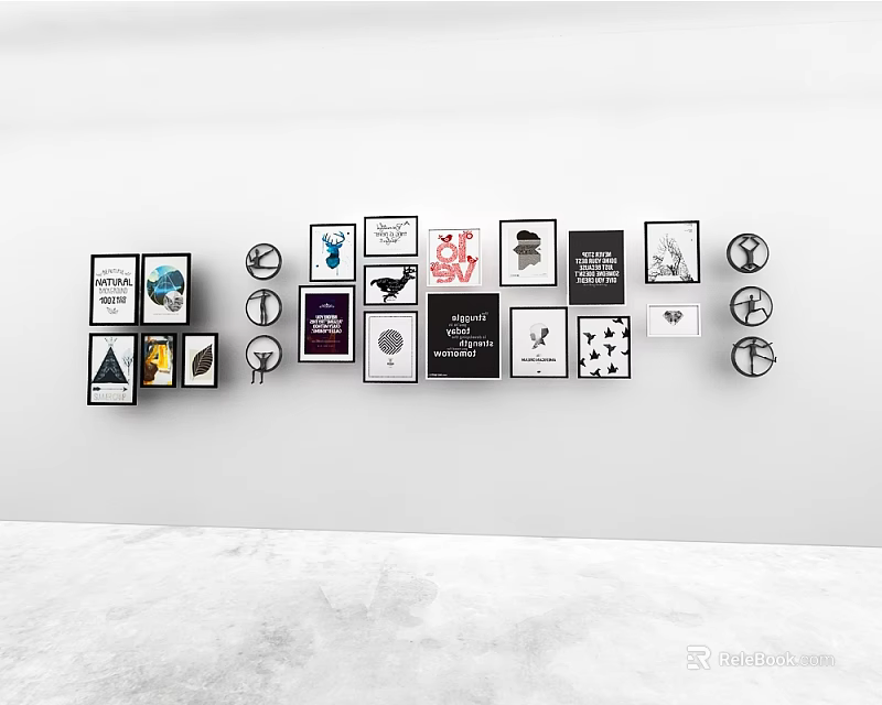 Modern Landscape Paintings With Various Sizes And Decorative Frames On White Wall 3d model 