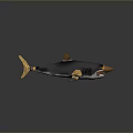 Black Shark Decorative Model With Gold Accents And Reflection On Dark Surface