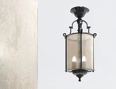 Cylindrical Glass Shade Black Metal Chandelier With Two Lights Classic Home Interior Lighting Fixture 3d model