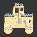 Yellow New York Water Taxi With Blue Seats And Decor