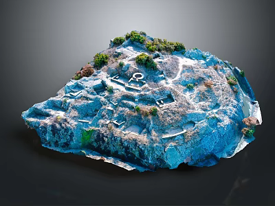 Natural Scenic Blue Rock Landscape Featuring Green Vegetation And Winding Paths 3d model