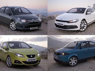 Modern Cars in Various Colors with Mountain Background and Stylish Design 3d model