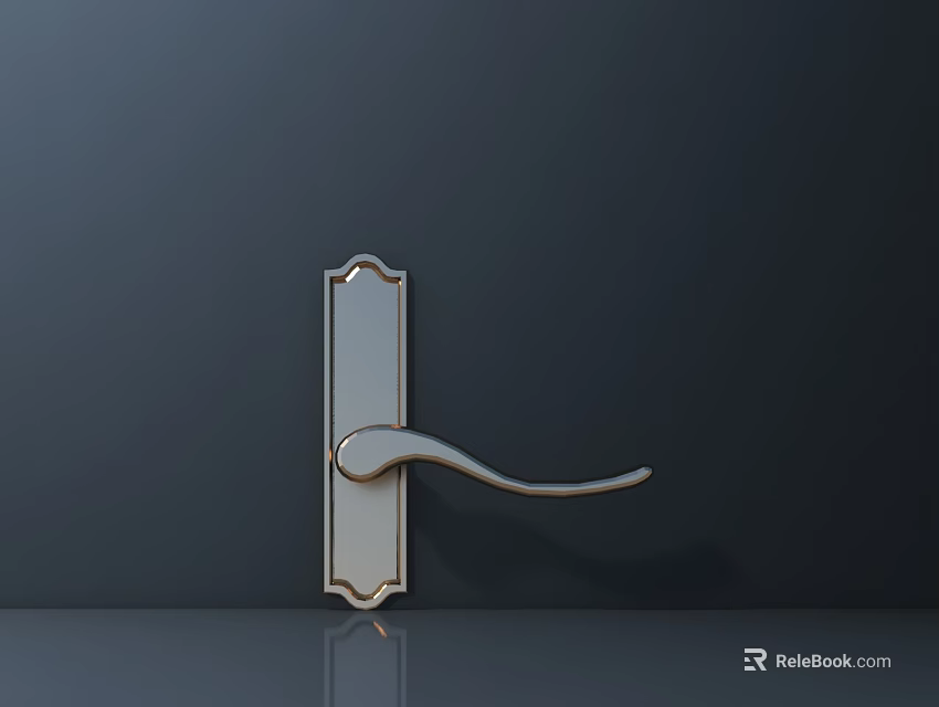 Stylish Modern Door Handle With Decorative Frame And Metallic Finish On Dark Background 3d model 
