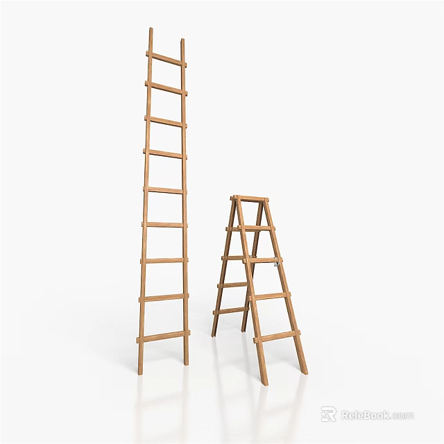 Two Wooden Ladders Straight And Step Design For Household Home Supplies 3d model 