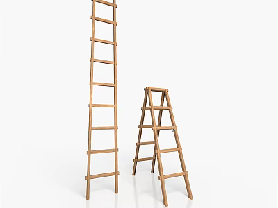Two Wooden Ladders Straight And Step Design For Household Home Supplies 3d model