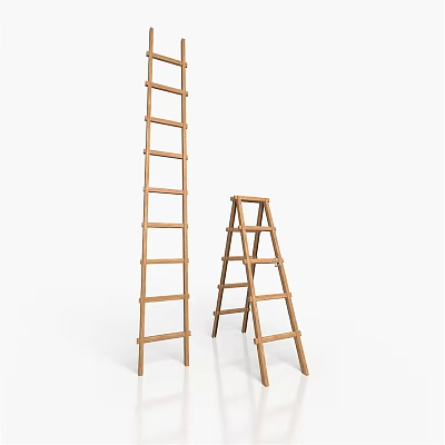 Two Wooden Ladders Straight And Step Design For Household Home Supplies 3d model