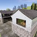Traditional Homestay Building Exterior with Stone Wall Tile Roof Windows and Courtyard Entrance