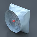 Industrial Exhaust Fan With Square Metal Housing Red Center Motor And Protective Mesh Guard
