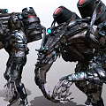 Sci Fi Mechanical Creatures In Multiple Poses With Red Eyes And Detailed Robotic Structures 3d model