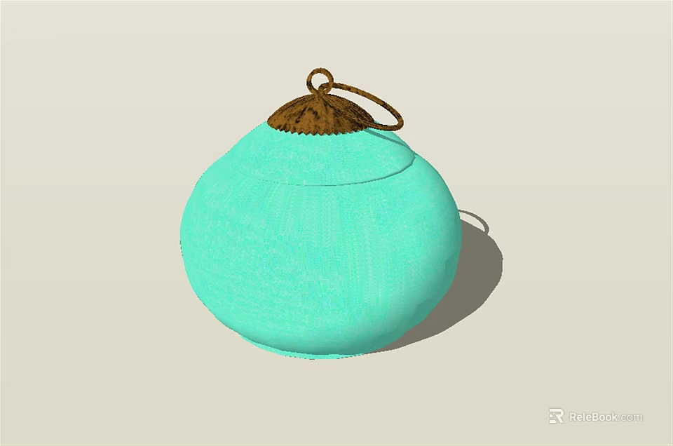 Turquoise Round Daily Life Item With Brown Rope Handle For Home Decor 3d model 