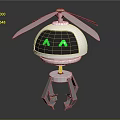 Futuristic Small Robot With Helicopter Propeller Green Eyes And Metal Legs