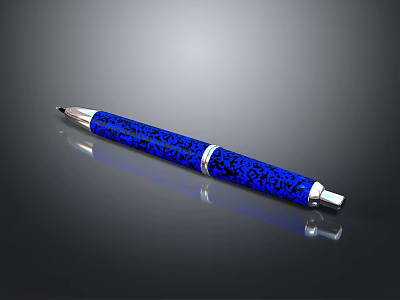 Blue Patterned Ballpoint Pen With Silver Accents And Smooth Surface Design 3d model