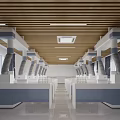 Modern Laboratory Interior With Blue Storage Cabinets Central Bench And Glass Door Cabinets