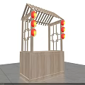 Tech Exhibition Hall Interior with Wooden Structure Red Lanterns and Lattice Roof