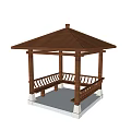 Outdoor Wooden Gazebo With Hexagonal Roof Bench And White Tile Base