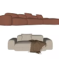 Modern Modular Sofa Set in Brown and Beige with Cozy Cushions and Throw Blanket