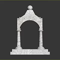 Ornate White Marble Gazebo Structure With Arched Columns And Solid Base 3d model