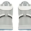 Stylish High Top White Gray Sneakers With Black Accents Gray Laces And Light Blue Sole