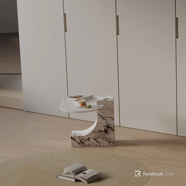 Minimalist Modern Marble Side Table With Unique C Shaped Base And Sleek Tabletop 3d model 