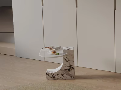 Minimalist Modern Marble Side Table With Unique C Shaped Base And Sleek Tabletop 3d model