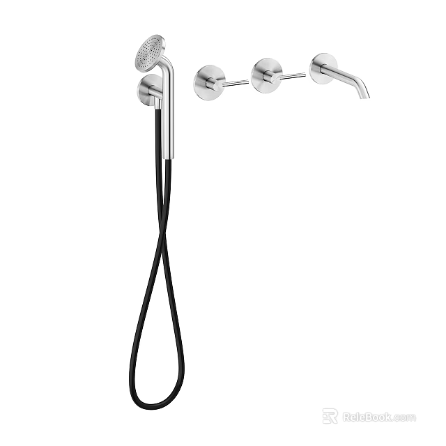 Modern Stainless Steel Shower System With Handheld Sprayer Fixed Head And Control Knobs 3d model
