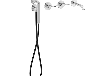 Modern Stainless Steel Shower System With Handheld Sprayer Fixed Head And Control Knobs 3d model