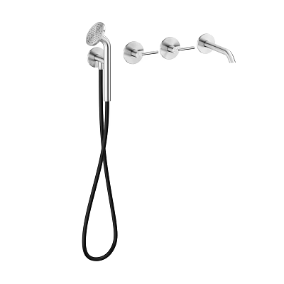 Modern Stainless Steel Shower System With Handheld Sprayer Fixed Head And Control Knobs 3d model