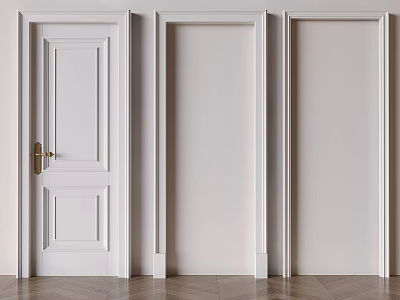 White Hinged Door With Gold Handle And Frames In Interior Room Space 3d model