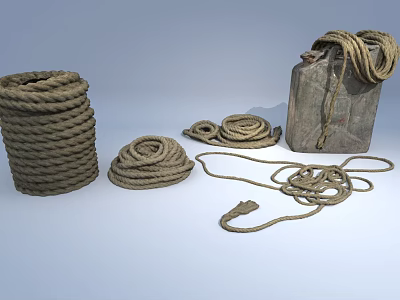 Household Coiled Ropes In Various Sizes With Vintage Container And Twisted Details 3d model