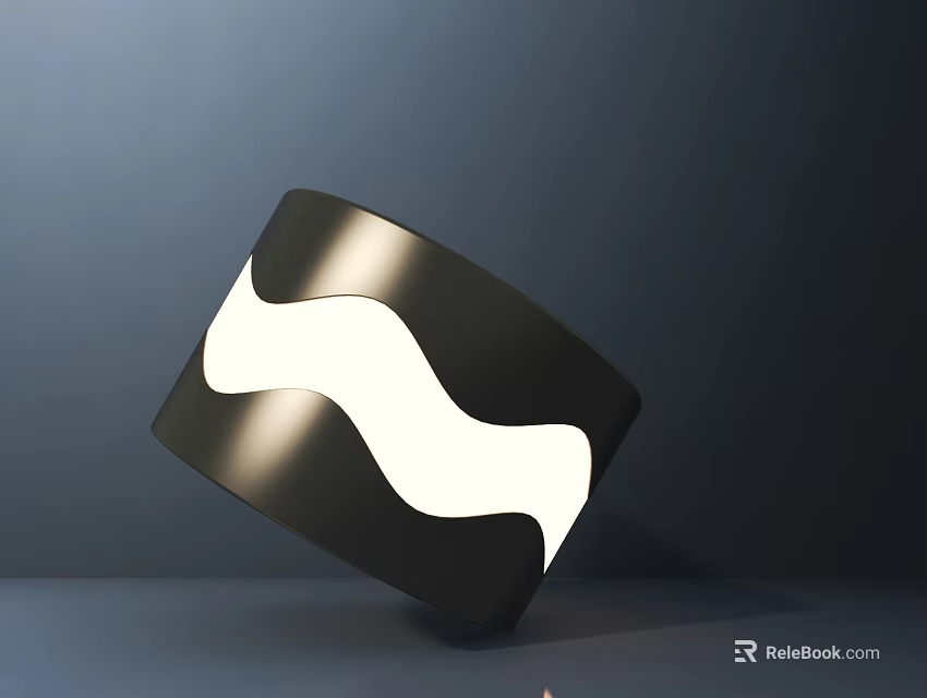 Modern Black Cylindrical Outdoor Light With White Wave Pattern Illuminated Surface Design 3d model 