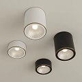 Contemporary Sleek Design Downlights and Spotlights in White and Black with Warm Light on Ceiling