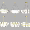 Various Modern Decorative Chandeliers With White Shades And Gold Metal Details