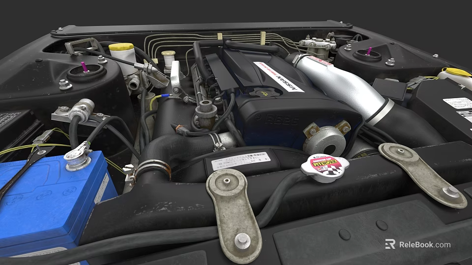 Detailed Engine Internal Structure With Pipes Cables And Metal Components 3d model