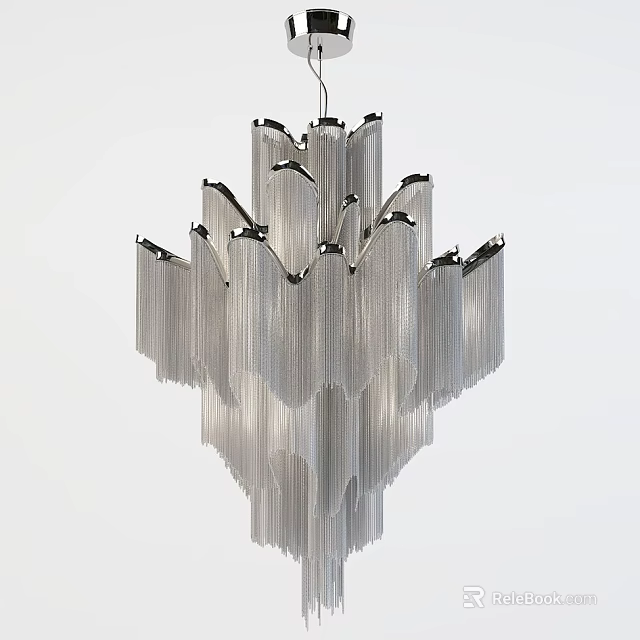 Modern Metallic Chandelier With Layered Hanging Chains And Sleek Contemporary Design 3d model 