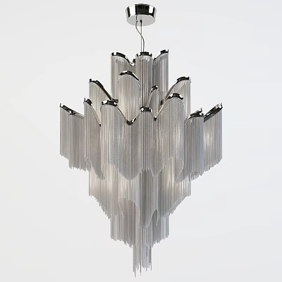 Modern Metallic Chandelier With Layered Hanging Chains And Sleek Contemporary Design 3d model