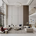 Modern Duplex Living Room Interior With Spiral Staircase Luxury Sofa Decorative Paintings And Chandelier