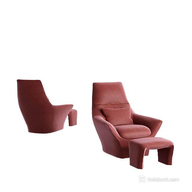 Modern Red Single Sofa Armchair with Ottoman and Comfortable Ergonomic Design 3d model