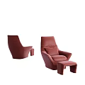 Modern Red Single Sofa Armchair with Ottoman and Comfortable Ergonomic Design 3d model