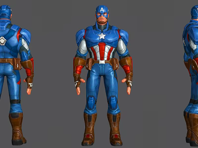 Captain America Video Game Movie Character Wearing Blue Uniform With White Star And Red Stripes 3d model