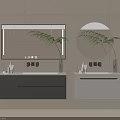 Modern Bathroom Vanities With Gray White Cabinets Rectangular Round Mirrors And Fern Plants 3d model