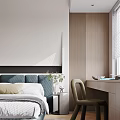 Modern Bedroom Interior With Comfortable Bed Bedside Table Wardrobe Desk Chair And Window 3d model