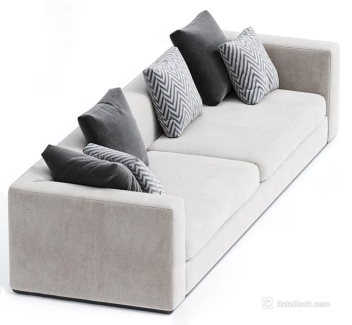 Light Gray Two Seater Sofa With Geometric Patterned Plush Cushions 3d model