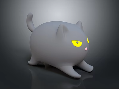 Cute Gray Cartoon Cat Figurine With Yellow Eyes And Pink Nose 3d model